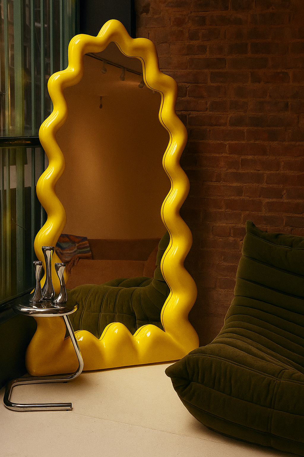 Full-Length Wavy Mirror - Gloss Yellow