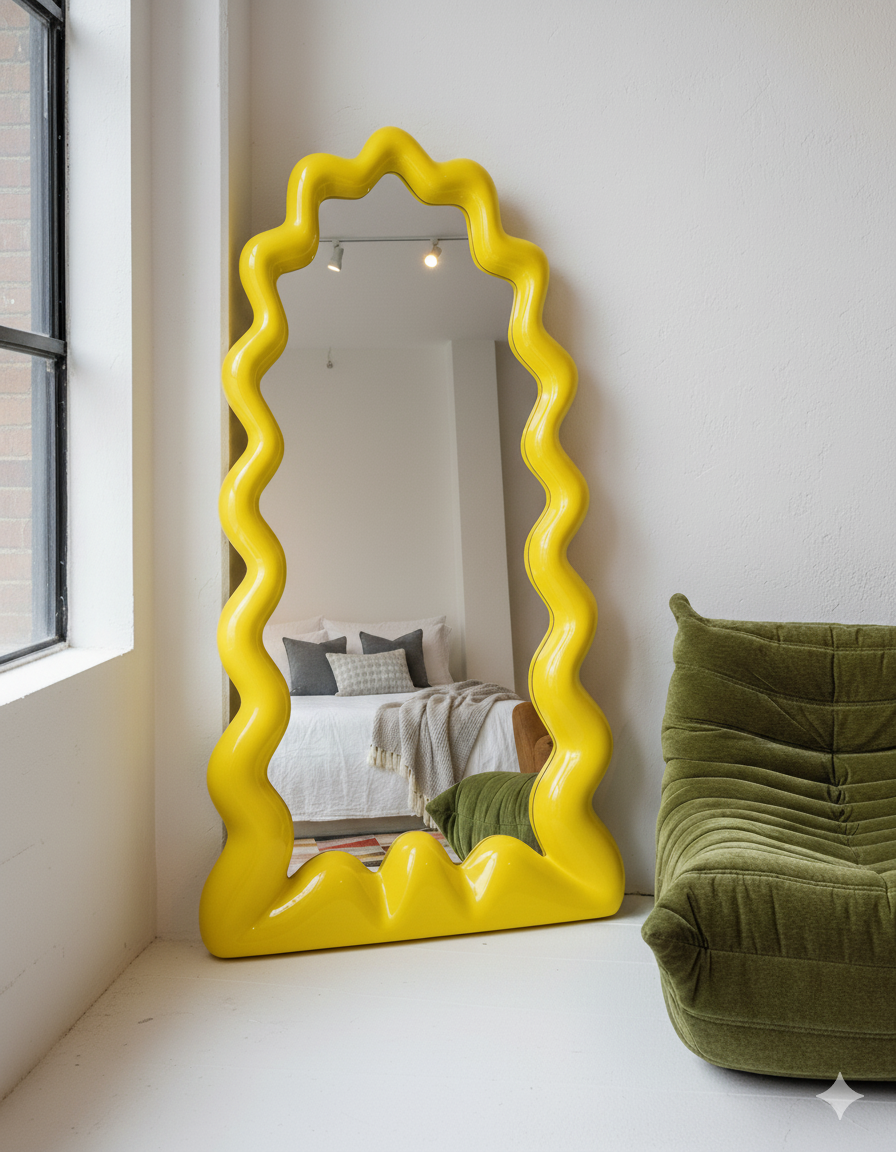 Full-Length Wavy Mirror - Gloss Yellow