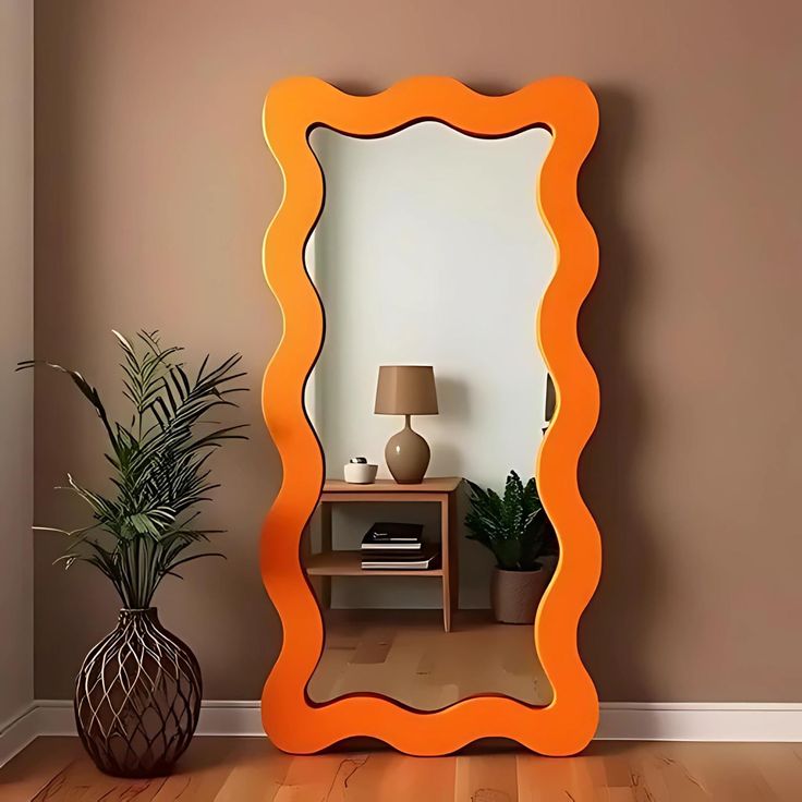 Full-Length Wavy Mirror - Orange Squiggle Frame
