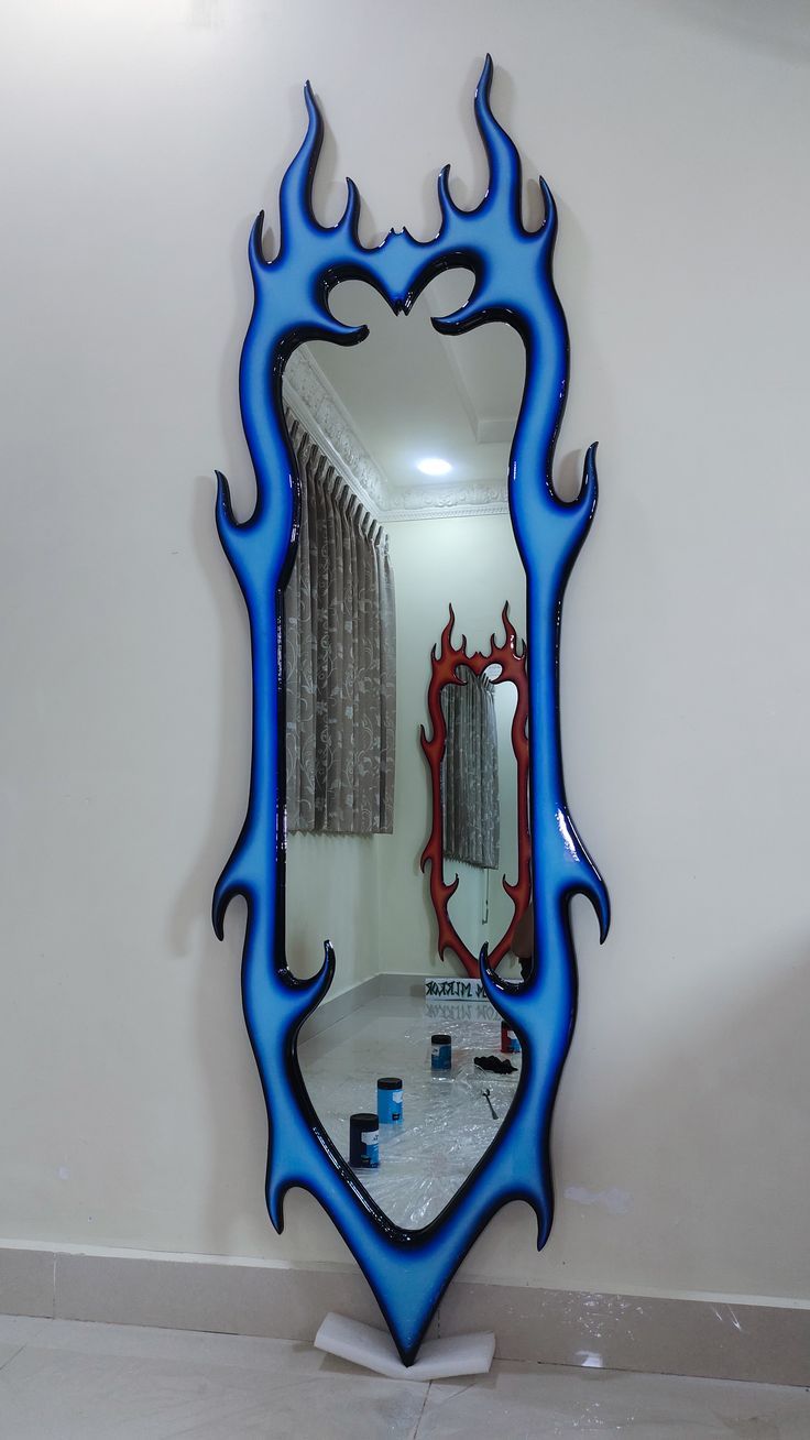 Full-Length Flame Mirror - Electric Blue