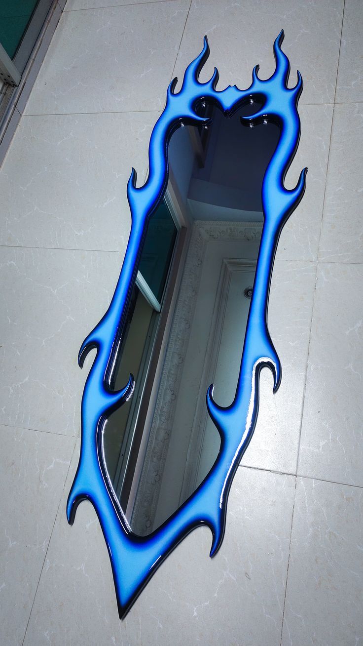 Full-Length Flame Mirror - Electric Blue